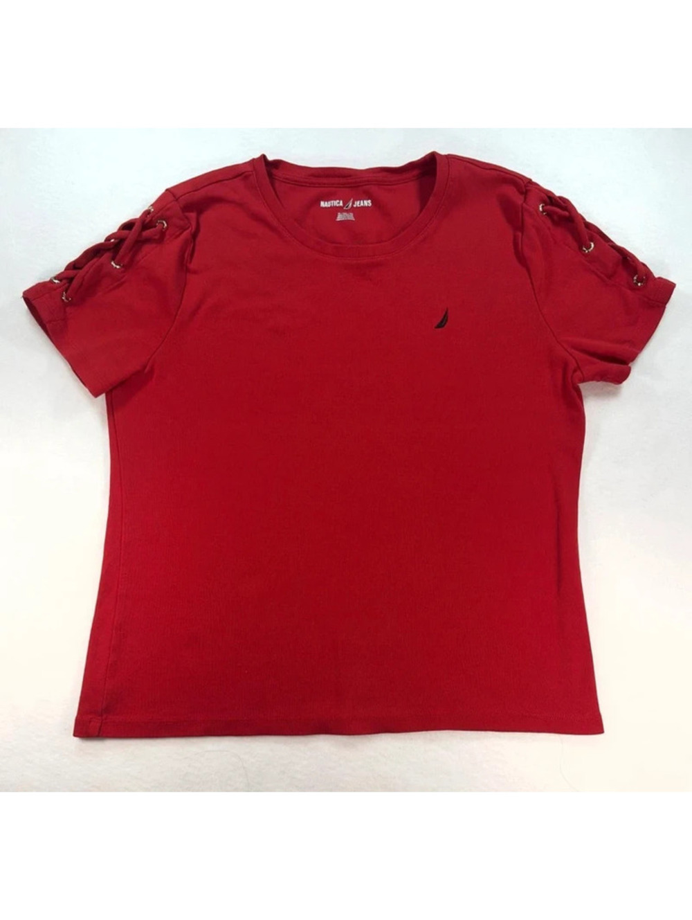 Nautica Jeans Red Lace-Up Sleeve T-Shirt – Women’s XL EOO84